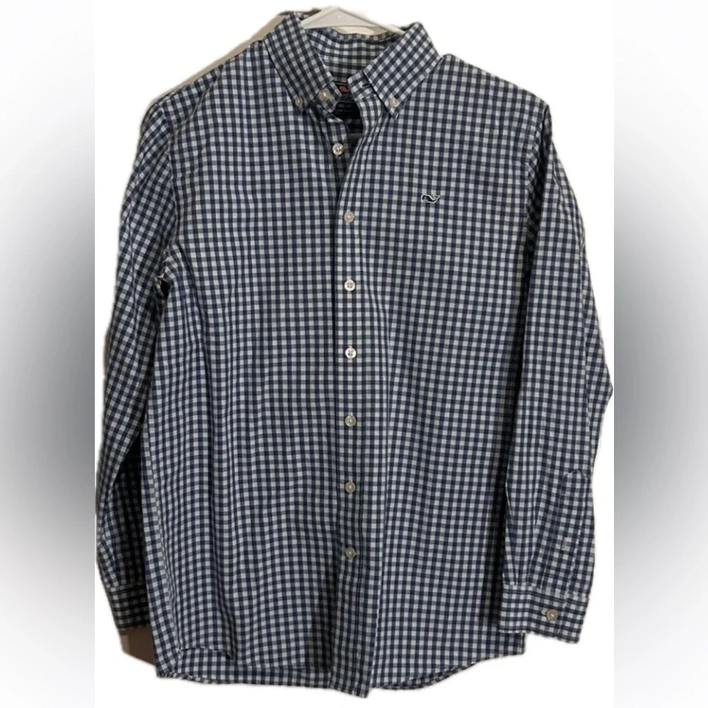 Vineyard Vines Green Plaid Gingham Long Sleeve Button Whale Shirt Youth size 16